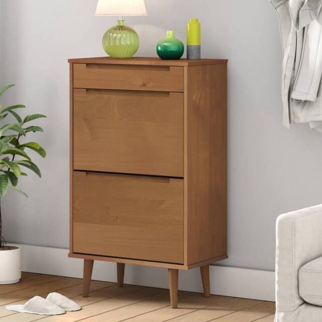 Berkfield Home Shoe Cabinet MOLDE Brown 59.5x35x103 cm Solid Wood Pine - image 1
