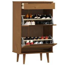 Berkfield Home Shoe Cabinet MOLDE Brown 59.5x35x103 cm Solid Wood Pine - thumbnail 3