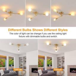 Goeco E27 Vintage Chandelier, with 180 Rotation, Gold Metal Ceiling Lights - thumbnail 5