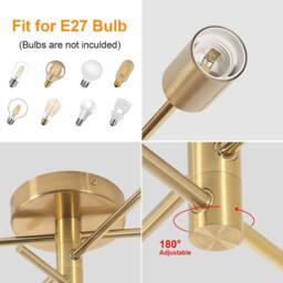 Goeco E27 Vintage Chandelier, with 180 Rotation, Gold Metal Ceiling Lights - thumbnail 3