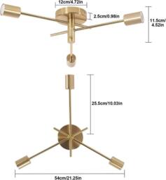 Goeco E27 Vintage Chandelier, with 180 Rotation, Gold Metal Ceiling Lights - thumbnail 4