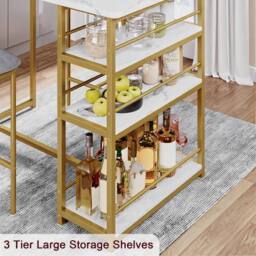 London Boutique 3PCS Bar Table & Chairs Set Counter Height Dining Table W/ 3 Shelves in Gold - thumbnail 7