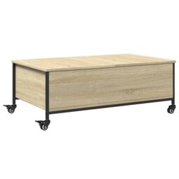 Berkfield Home Coffee Table with¬†Wheels Sonoma Oak 91x55x34 cm Engineered¬†Wood in Brown - Size: 91 x 55 x 34 cm - thumbnail 2
