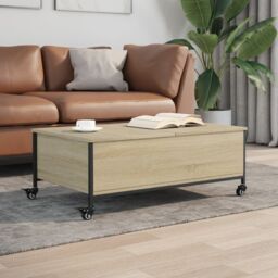Berkfield Home Coffee Table with¬†Wheels Sonoma Oak 91x55x34 cm Engineered¬†Wood in Brown - Size: 91 x 55 x 34 cm - thumbnail 1
