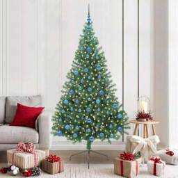 Berkfield Home Beautiful Artificial Pre-lit Christmas Tree Green 210 cm PVC - thumbnail 2