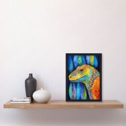 Artery8 Komodo Dragon Vibrant Folk Art Watercolour Painting Artwork Framed Wall Art Print A4 in Black - thumbnail 2