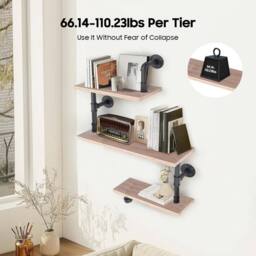 KORVIXA Storage Rack 3 Tier Metal +wood Wall Shelves Rack in Brown - Size: 100 cm x 100 cm - thumbnail 4