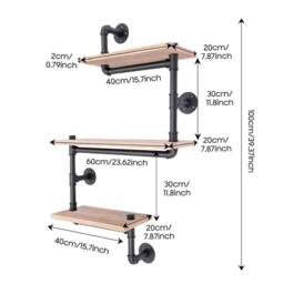 KORVIXA Storage Rack 3 Tier Metal +wood Wall Shelves Rack in Brown - Size: 100 cm x 100 cm - thumbnail 2