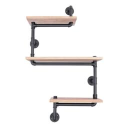 KORVIXA Storage Rack 3 Tier Metal +wood Wall Shelves Rack in Brown - Size: 100 cm x 100 cm