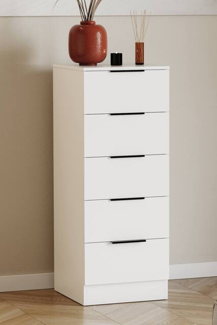 HD Designs Trega 5 Drawer Narrow Chest of Drawers Space Saving in White - image 1