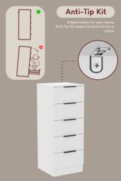 HD Designs Trega 5 Drawer Narrow Chest of Drawers Space Saving in White - thumbnail 6