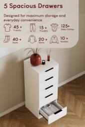 HD Designs Trega 5 Drawer Narrow Chest of Drawers Space Saving in White - thumbnail 5