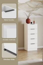 HD Designs Trega 5 Drawer Narrow Chest of Drawers Space Saving in White - thumbnail 4