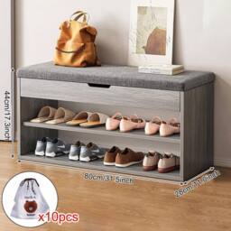 SPETLEK Shoe Bench Shoe Storage Rack Cabinet Organiser with Cushion in Grey - thumbnail 2