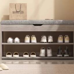 SPETLEK Shoe Bench Shoe Storage Rack Cabinet Organiser with Cushion in Grey - thumbnail 5