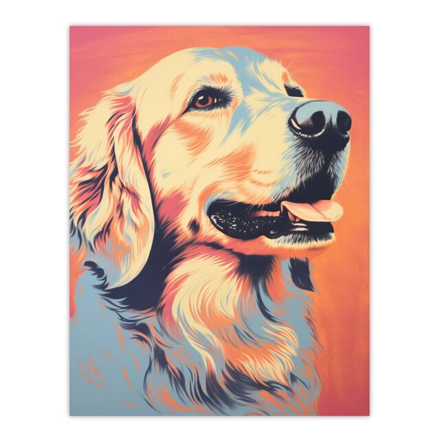 Artery8 Wall Art Print Golden Retriever Dog Pastel Tone Screen Risograph Artwork Spot Block Colour Duotone Retro Riso Interior Design Poster - image 1