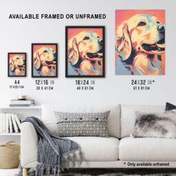 Artery8 Wall Art Print Golden Retriever Dog Pastel Tone Screen Risograph Artwork Spot Block Colour Duotone Retro Riso Interior Design Poster - thumbnail 3