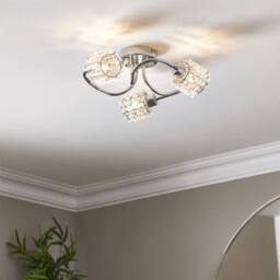 First Choice Lighting Katarina - 3lt Semi Flush Ceiling Light with Jewelled Glass Shades in Silver - thumbnail 3