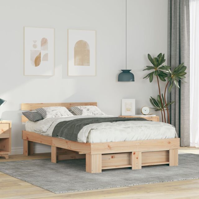 Berkfield Home with Headboard Brown 135 x 190 cm Solid pine wood - image 1
