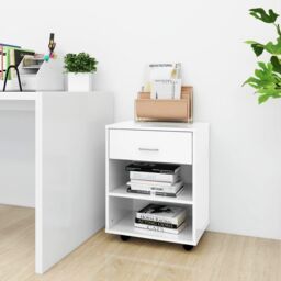 Berkfield Home Rolling Cabinet High Gloss White 46x36x59 cm Engineered Wood - Size: 46 x 36 x 59 cm