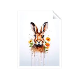 "Warren Reed - Designer Watercolour Hare & Daisies Unframed Art Print - Size: W24"" x H36""" - thumbnail 2