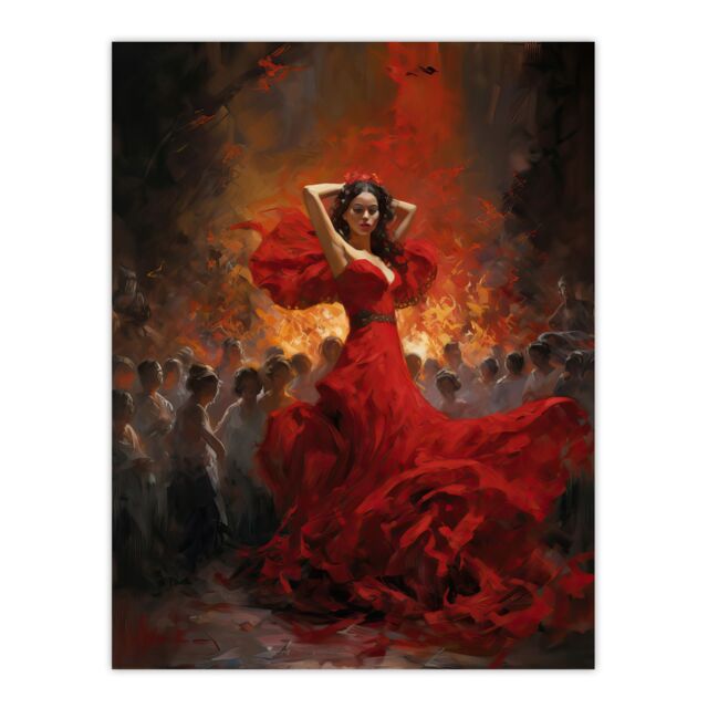 "Artery8 Wall Art Print Carmen Dancing Oil Painting Fiery Gypsy Seductive Dance In Red Dress Poster - Size: W24"" x H32""" - image 1