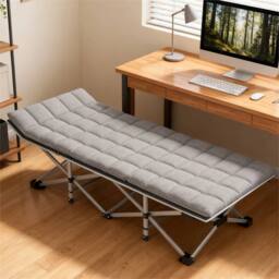 Kelvenix Camping Cot Heavy Duty Portable Camping Bed, Folding Bed w/ Mat in Grey - thumbnail 1