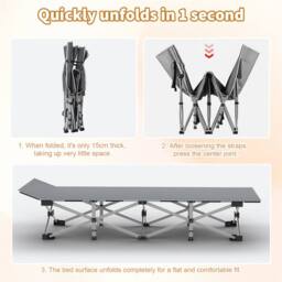 Kelvenix Camping Cot Heavy Duty Portable Camping Bed, Folding Bed w/ Mat in Grey - thumbnail 4