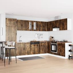 Berkfield Home Lucca Kitchen Cabinet with Double Basins in Smoked Oak Engineered Wood in Brown - thumbnail 1