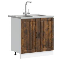 Berkfield Home Lucca Kitchen Cabinet with Double Basins in Smoked Oak Engineered Wood in Brown - thumbnail 3
