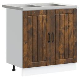 Berkfield Home Lucca Kitchen Cabinet with Double Basins in Smoked Oak Engineered Wood in Brown - thumbnail 2