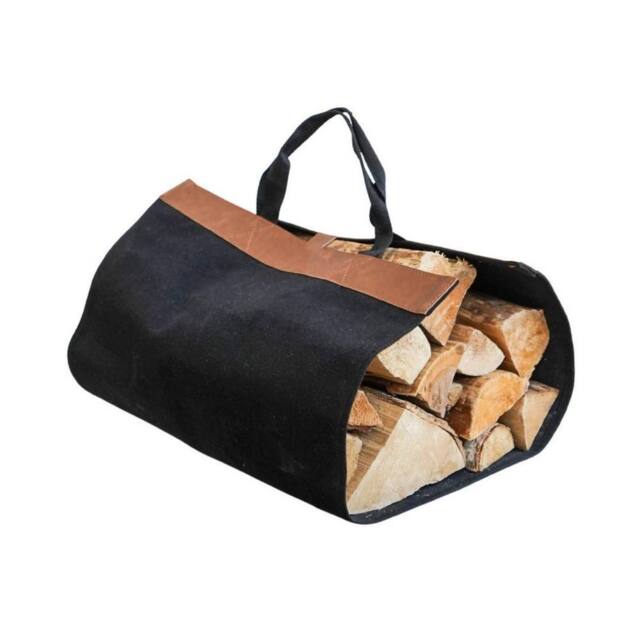 Lemon Pavilion Furniture and Decor Fabric Log Bag with Faux Leather - L45.5 x W46 x H100 cm - Black - image 1