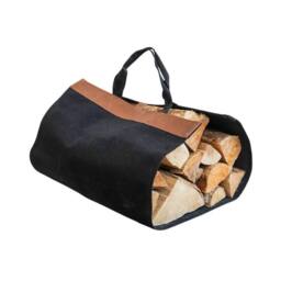 Lemon Pavilion Furniture and Decor Fabric Log Bag with Faux Leather - L45.5 x W46 x H100 cm - Black - thumbnail 1