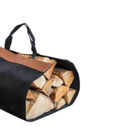 Lemon Pavilion Furniture and Decor Fabric Log Bag with Faux Leather - L45.5 x W46 x H100 cm - Black - thumbnail 2