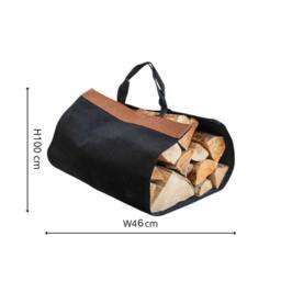 Lemon Pavilion Furniture and Decor Fabric Log Bag with Faux Leather - L45.5 x W46 x H100 cm - Black - thumbnail 4
