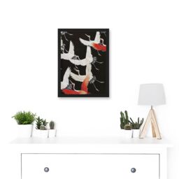 Artery8 Japan Crane Kimono Pattern Artwork Framed Wall Art Print A4 in Black - thumbnail 2