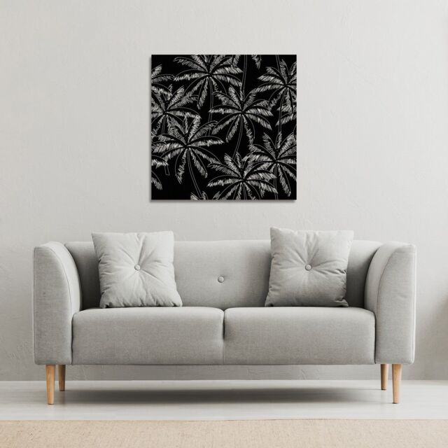 Benjamin Tate Design White Palm Trees on Black (Canvas Print) / 46 x 46 x 4cm in Natural - Size: 46 x 46 x 4 cm - image 1