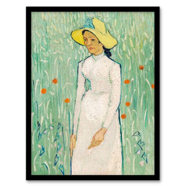 Artery8 Vincent van Gogh Framed Wall Art Print in White Floral Portrait in Green - Size: A4 - image 1