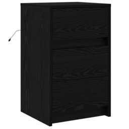 Berkfield Home Bedside Cabinet with LED Lights Black Oak Engineered Wood - thumbnail 2