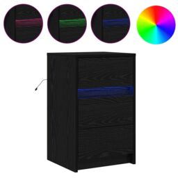 Berkfield Home Bedside Cabinet with LED Lights Black Oak Engineered Wood - thumbnail 4