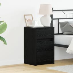 Berkfield Home Bedside Cabinet with LED Lights Black Oak Engineered Wood - thumbnail 1