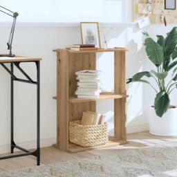 Berkfield Home Bookcase 3-Tier Artisan Oak 60x30x80 cm Engineered Wood in Brown - Size: 60 x 30 x 80 cm - thumbnail 3