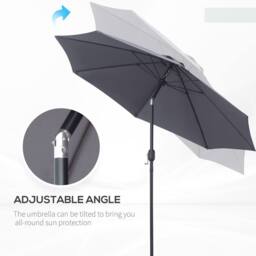 OUTSUNNY 2.7M Patio Umbrella Outdoor Sunshade Canopy w/ Tilt & Crank in Grey - thumbnail 5