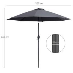 OUTSUNNY 2.7M Patio Umbrella Outdoor Sunshade Canopy w/ Tilt & Crank in Grey - thumbnail 3