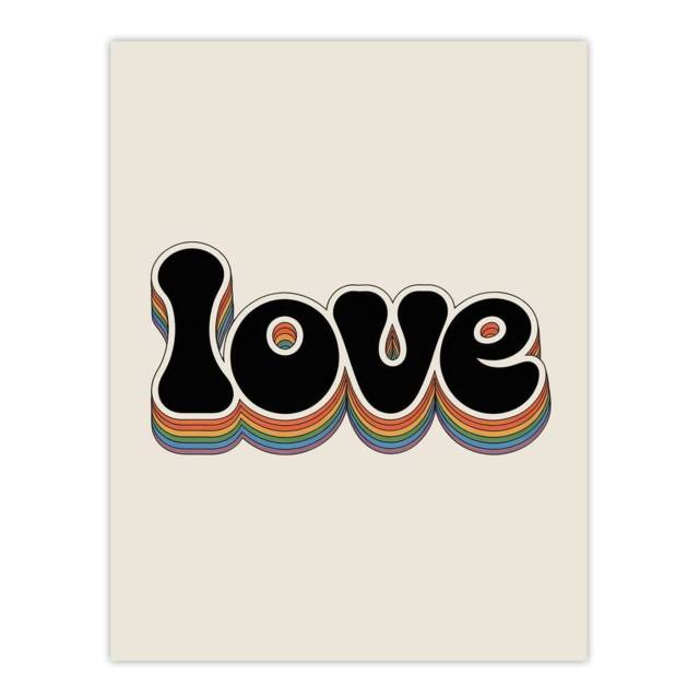 "Artery8 Love Funky Bold Rainbow Retro Font Typography Wall Art Print in Beige - Size: W12"" x H16""" - image 1
