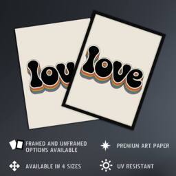"Artery8 Love Funky Bold Rainbow Retro Font Typography Wall Art Print in Beige - Size: W12"" x H16""" - thumbnail 2