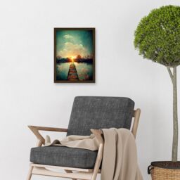 Artery8 Path Into The Light Calm Landscape Oil Painting Artwork Framed Wall Art Print A4 in Brown - thumbnail 2