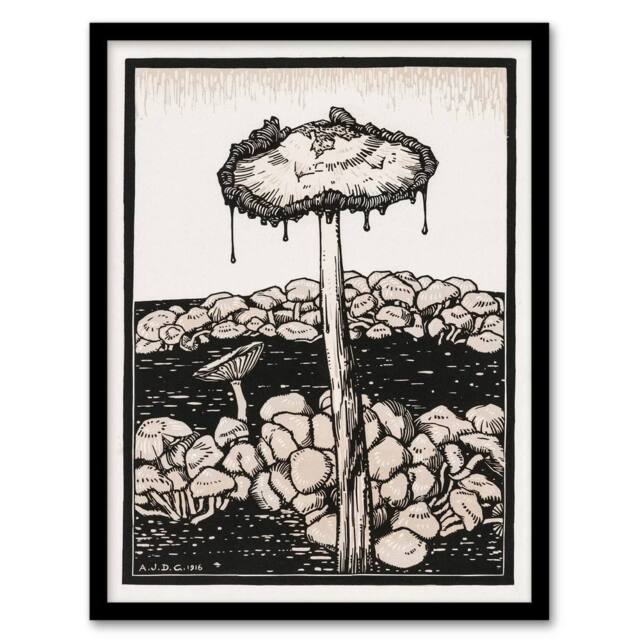 Artery8 Dripping Mushroom Painting Vintage Framed Wall Art Print Julie de Graag in Beige - Size: A4 - image 1
