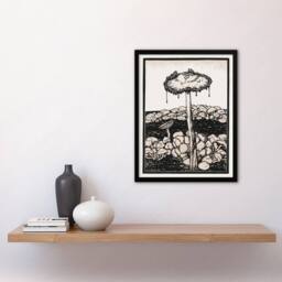 Artery8 Dripping Mushroom Painting Vintage Framed Wall Art Print Julie de Graag in Beige - Size: A4 - thumbnail 4