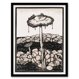 Artery8 Dripping Mushroom Painting Vintage Framed Wall Art Print Julie de Graag in Beige - Size: A4 - thumbnail 1